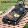 imageOGERY 2Burner Foldable Camping Stove with Griddle Textured ampamp Smooth and Carrying Bag Portable Propane Camp Stove with 2 Adjustable Burners ampamp Piezo Ignition for Camping Tailgating Essentials GearBlack