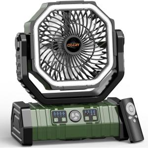 imageOGERY 20000mAh Rechargeable Camping Fan with LED Lantern Portable Battery Powered Fan Remote ampamp Oscillating  4 Speed for Tent Travel Bedroom Car Outdoor Camping EssentialsGreen