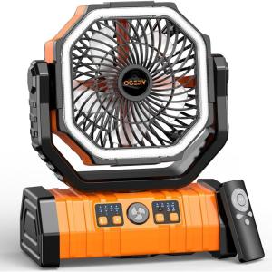 imageOGERY 20000mAh Rechargeable Camping Fan with LED Lantern Portable Battery Powered Fan Remote ampamp Oscillating  4 Speed for Tent Travel Bedroom Car Outdoor Camping EssentialsOrange
