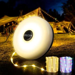imageOGERY 2Pack Camping String Lights 4 in 1 Quick Storage 328FT Rechargeable Tent Lights String with 8 Lighting Modes Hanging Waterproof Portable LED Lamp for Outdoor Patio Awning Party EssentialsBlack