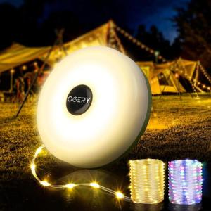 imageOGERY 2Pack Camping String Lights 4 in 1 Quick Storage 328FT Rechargeable Tent Lights String with 8 Lighting Modes Hanging Waterproof Portable LED Lamp for Outdoor Patio Awning Party EssentialsGreen