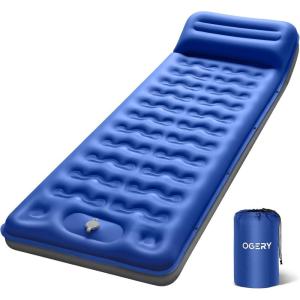 imageOGERY Sleeping Pad Ultralight Inflating Sleeping Pad for Camping with Pillow Builtin Foot Pump 6 ExtraThick Reinforced Camping Pad for Hiking Backpacking Tent SingleGreenBlueGrey