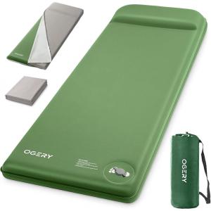 imageOGERY Upgraded SelfInflating Sleeping Pad with Builtin Foot Pump amp Washable Cover 3 Memory Camping Mattress Pad Quiet amp 95 RValue Insulated Sleeping Mat for Car Tent CampingGreen