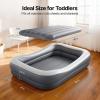 imageOGERY Cordless Inflatable Toddler Travel Bed with Rechargeable Detachable Air Pump amp Tent Portable Kids Air Mattress with 4Side Safety Bumpers for Travel Camping HomeLight Grey