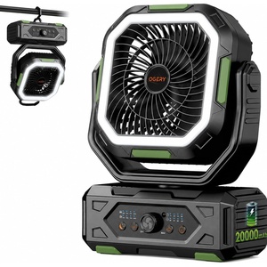 image:imageOGERY Camping Fan Portable Fan Rechargeable with 20000mAh Battery Stepless Speed Control Fast Charging Remote amp LED Lantern for Tent Travel Car Camping Camping EssentialsBlackGreen