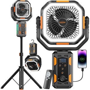 image:imageOGERY Portable Camping Fan with Adjustable Height Stand 30000mAh Battery Powered Fan with Remote LED Light Auto Oscillation for Tent RV Bedroom Travel  Floor amp Desk FanBlackOrange